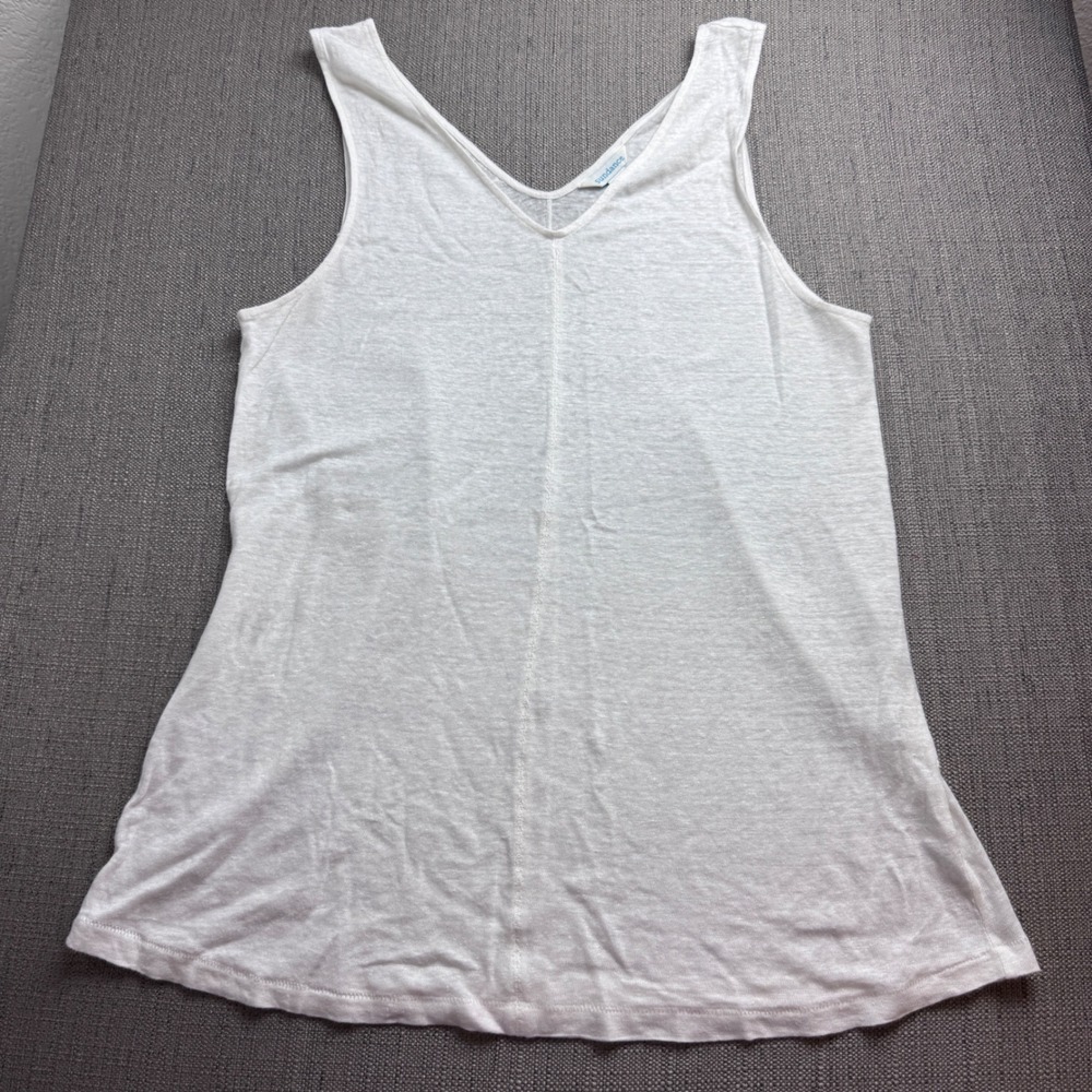 Sundance White 100% Linen V-Neck Tank Top Sleeveless Knit Shirt Large Portugal